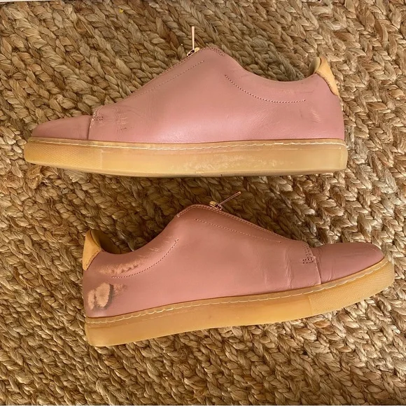 Pairs In Paris Blush Leather Zip Sneakers designed in Paris made in Portugal - Picture 3 of 16